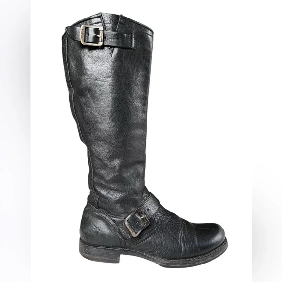 Frye Tall Black Veronica Slouch Black Leather Riding Boots Buckles Size Sz 6.5 - Picture 2 of 16